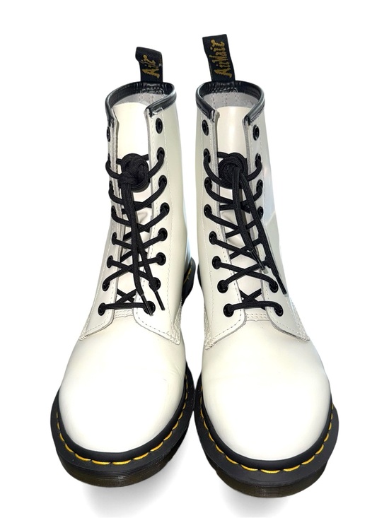 Dr. Martens Shoes - Dr. Martens White Leather Lace-Up Combat Boots with Black Trim